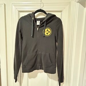 PINK Victoria's Secret Black Hoodie Jacket with Yellow Logo